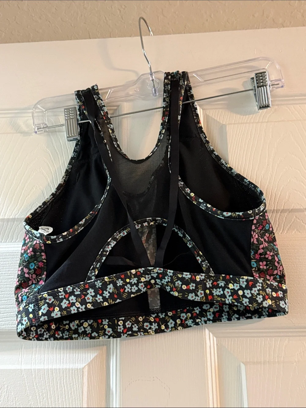 Nike Floral Racerback Sports Bra - Black with Pink & Blue Accents